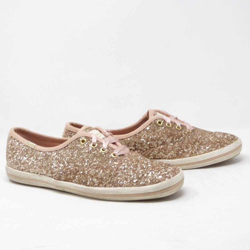 Keds For Kate Spade New York Glitter Sneakers Rose Gold Ribbon Lace Up 6.5